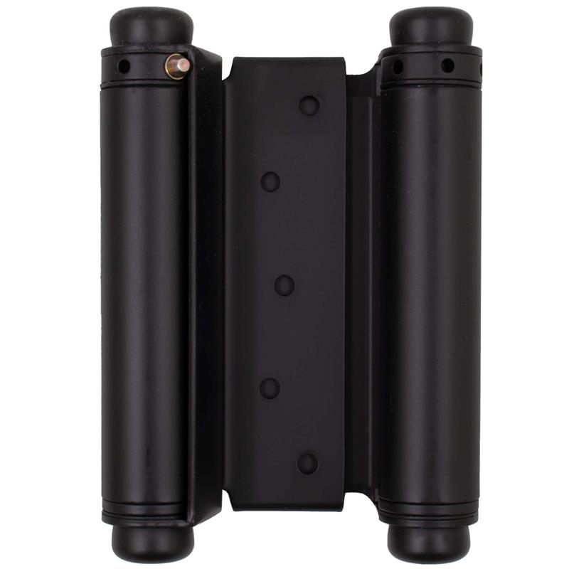 A pair of Double Acting Hinges in Black, shown against a plain white background.