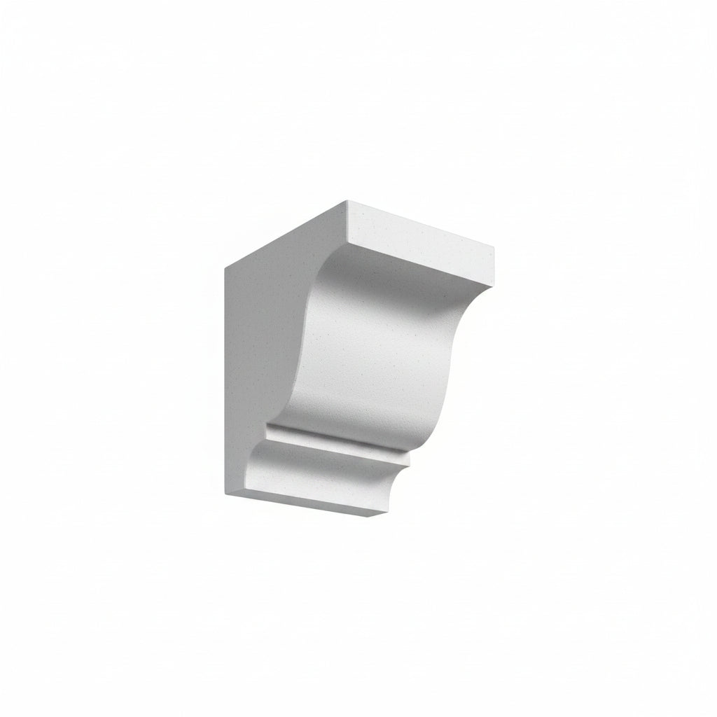 Primed wall-mounted dentil block on a white background