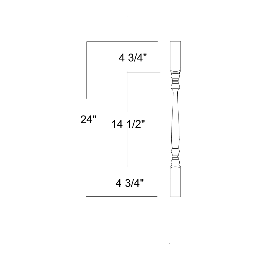 Measurement diagram of a H224 baluster with dimensions labeled.