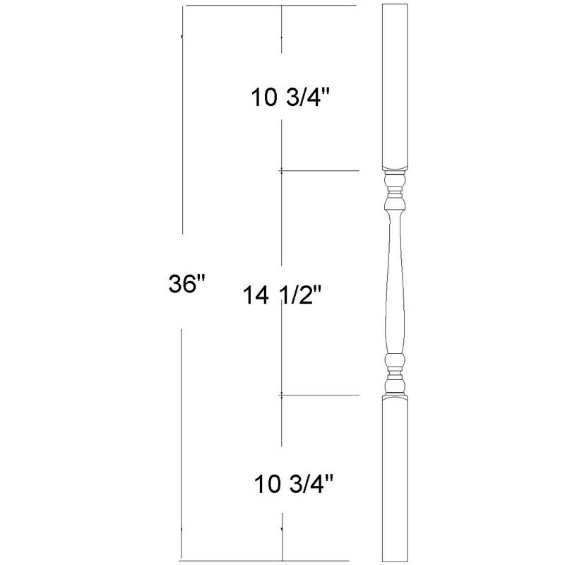 Technical drawing of a H236 stair baluster with dimensions labeled