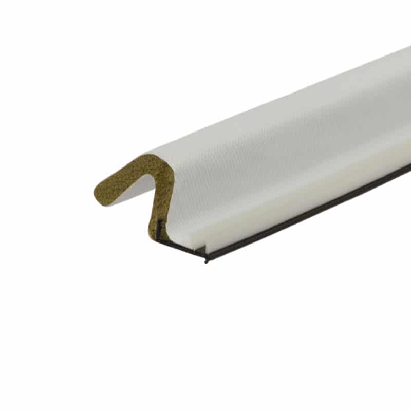 White door seal strip with a brown rubber end on a white background